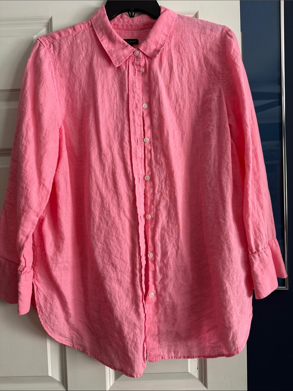 Talbots Bright Pink Linen Button-Down Long Sleeve Shirt